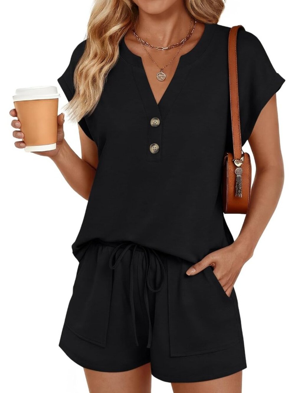 〽️Women's Outfit Set Black Casual Summer Beach Two Piece Matching Sweatsuit